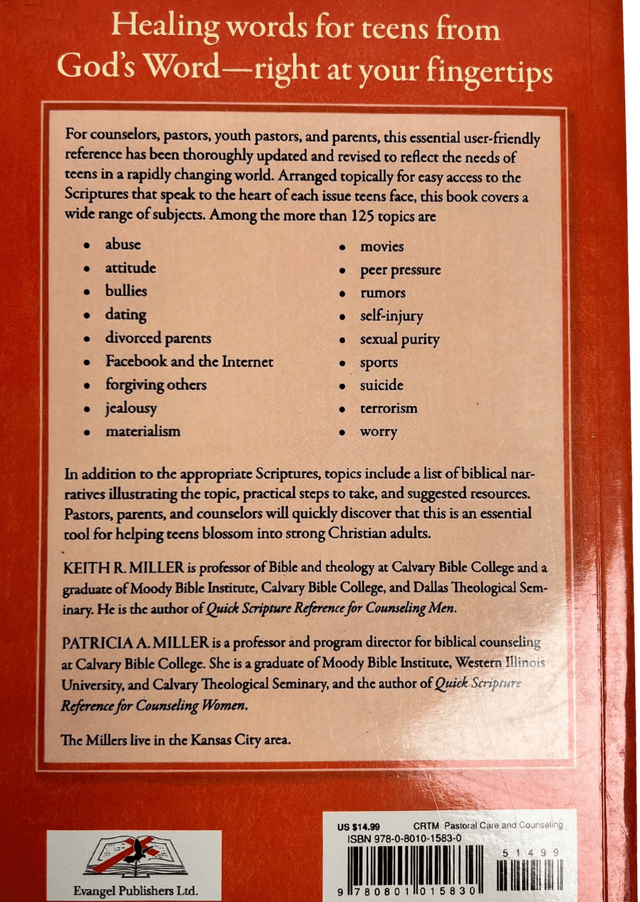 Quick Scripture Reference for Counselling Youth back cover